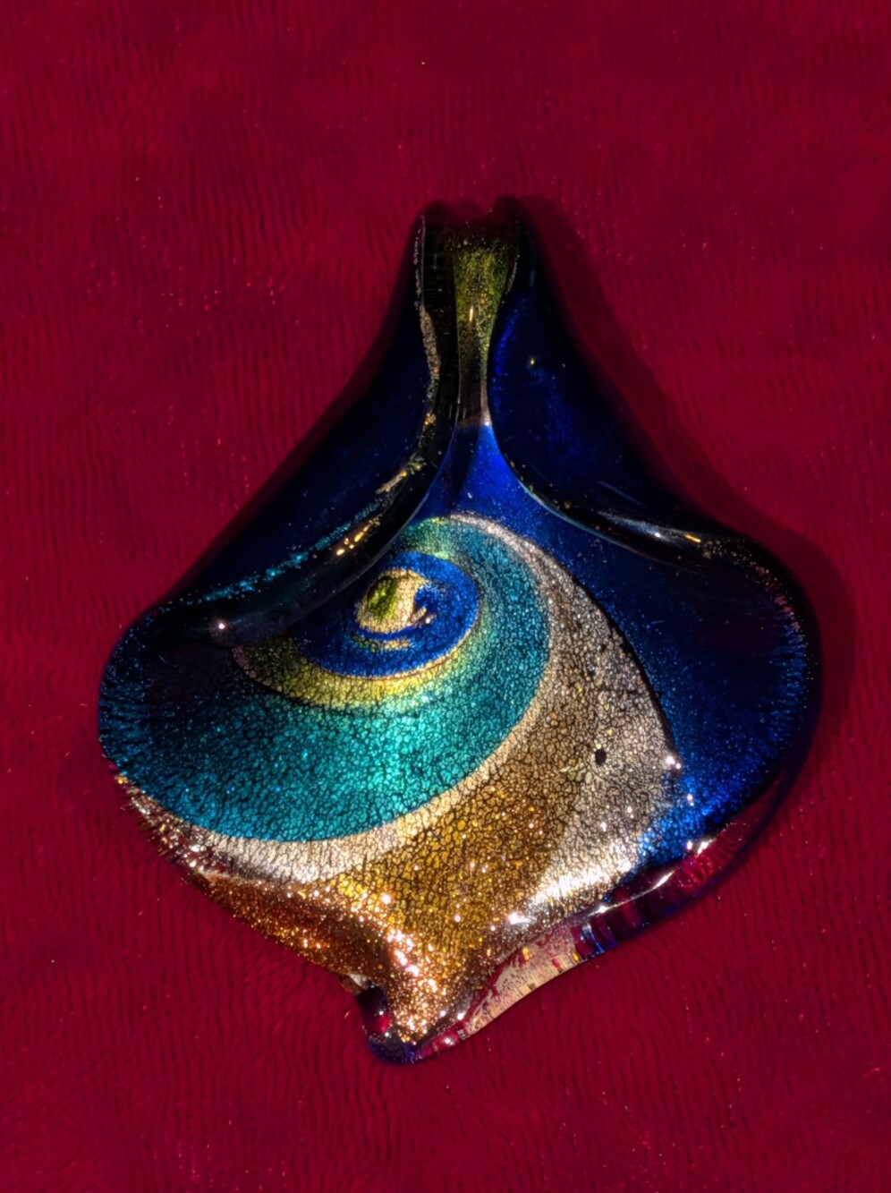 Handblown Decorative Glass Vase in Blue, Teal & Gold